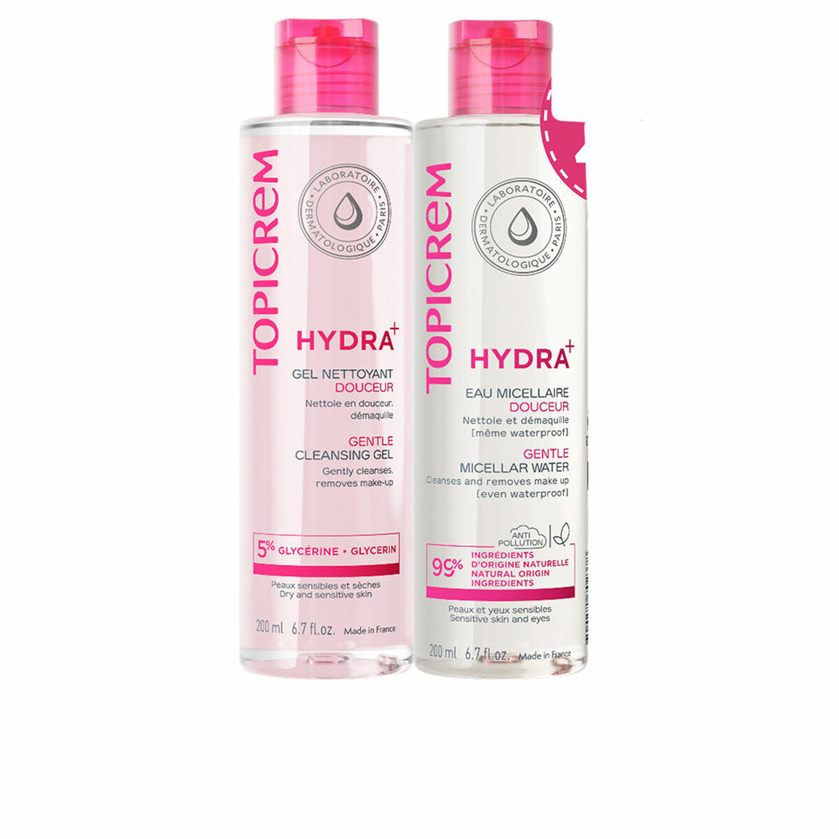 Facial Cleansing Gel Topicrem HYDRA+ 2 Pieces
